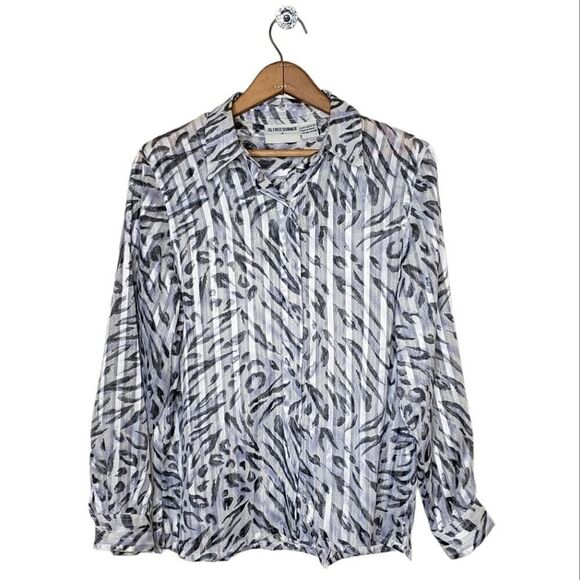 Alfred Dunner Button-Down Long Sleeve Blouse W/ Shimmer Metallic Threading - Picture 1 of 7
